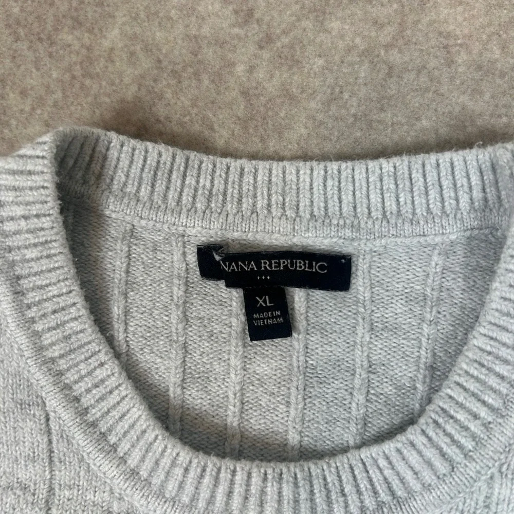 Banana Republic Sweater Mens XL‎ Grey Ribbed Knit Crewneck Long Sleeve
